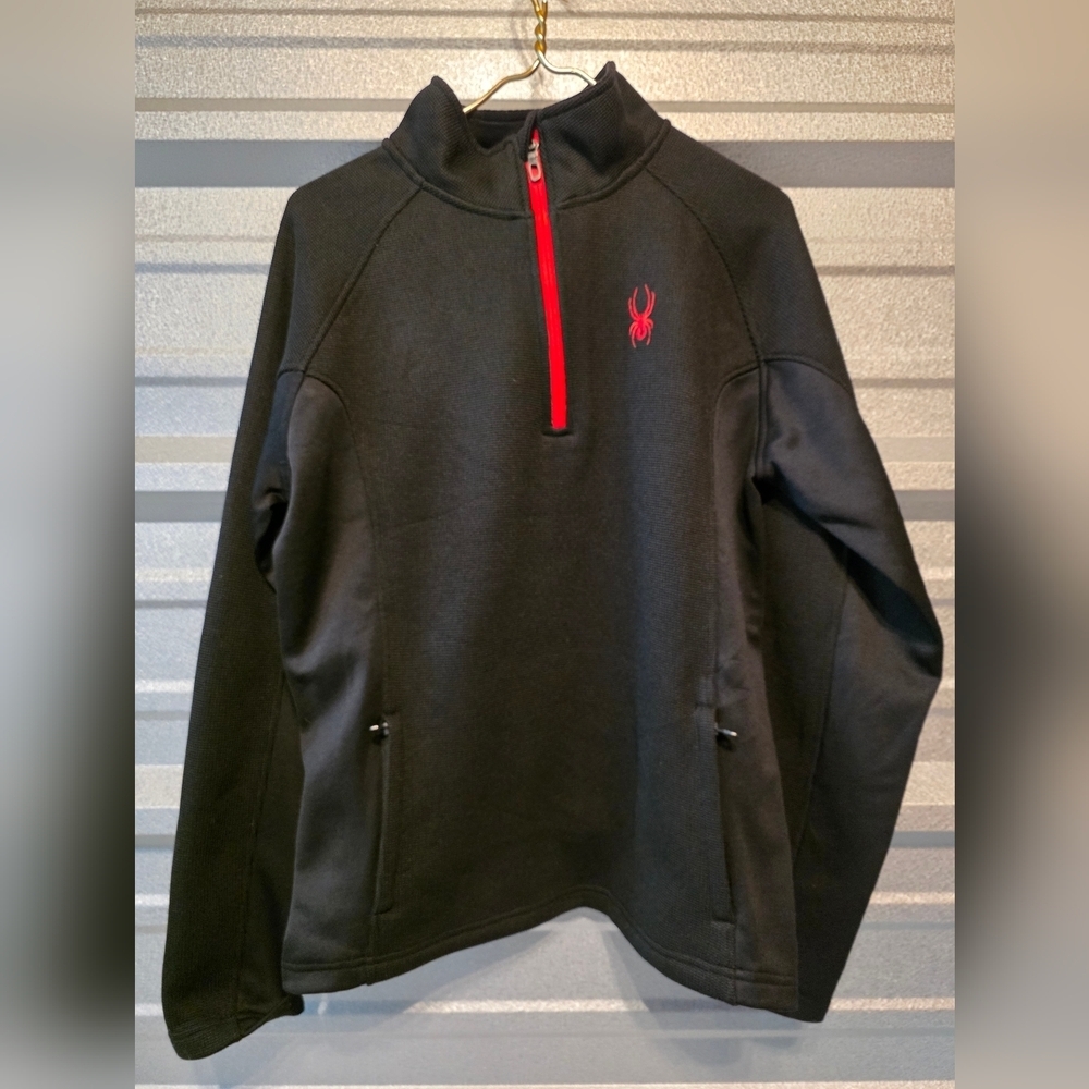 Spyder Black Zip Up Sweater with Red Accents